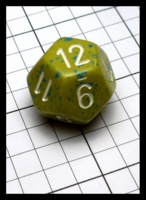 Dice : Dice - 12D - Chessex Olive and Turquiose Speckle with White Numerals - POD Aug 2015